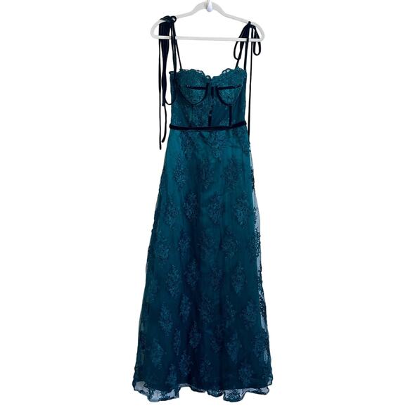Fairy Dark Romantic Whimsy Maxi Dress Small Green Floral Shear Coquette Ethereal